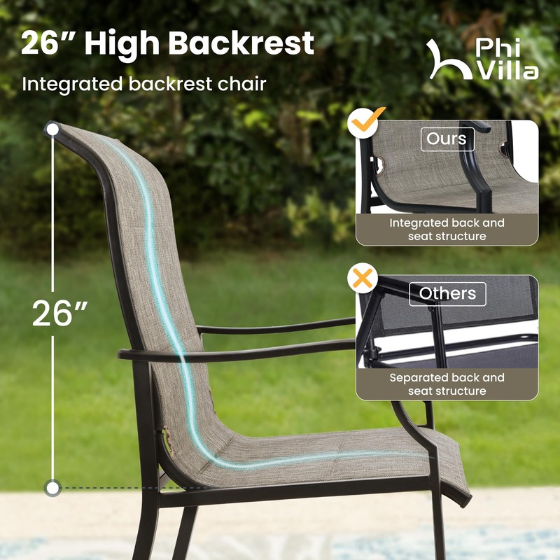 PHI VILLA Outdoor Dining Chairs Set of 2, High Back