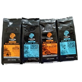 Cafe Ole Gourmet Ground Coffee Sampler Bundle (4 Flavors 1.75 oz Each) – Texas Pecan, Taste of Austin, Taste of San Antonio, Cinnamon Hazelnut