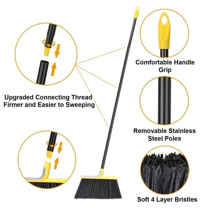Kefanta Indoor Outdoor Angled Broom with Adjustable Handle for Housekeeping
