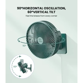 LEMOISTAR 10 Inch Wall Mounted Fan with Remote Control, 90° Oscillating, 4 Speeds, 4 Timer, Adjustable Tilt, 70 Inch Cord, Quiet, for Bedroom Garage RV Office Home Patio-Green