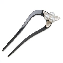 Kyo no Miyabi Hair Ornament, U-Shaped Hair Claw Hair Nkp, Southern Heaven, Black, White, Pearl
