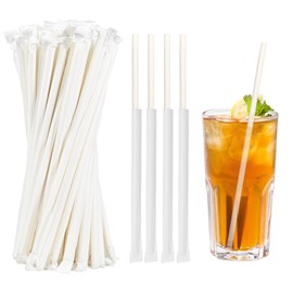 White Disposable Paper Straws, Individually Packed - 19.7 x 0.6 cm, 100% Biodegradable, Pack of 400