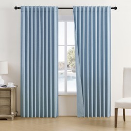 DUALIFE Dusty Blue Linen Pleated Curtains-72 Inch Wide Vertical Drapes Sliding Glass Door, Patio Doors High Ceiling Curtains Custom Made Hall Large Windows W72 x L96 2 Panels Set