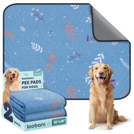 LOOBANI Washable Pee Pads for Dogs: 2 Pack Reusable Puppy Training Pads 36" x 48", Waterproof Dog Pee Pads Non-Slip, Absorbent Dog Whelping Pad for Playpen, Crate, Floor, Sofa, Blue
