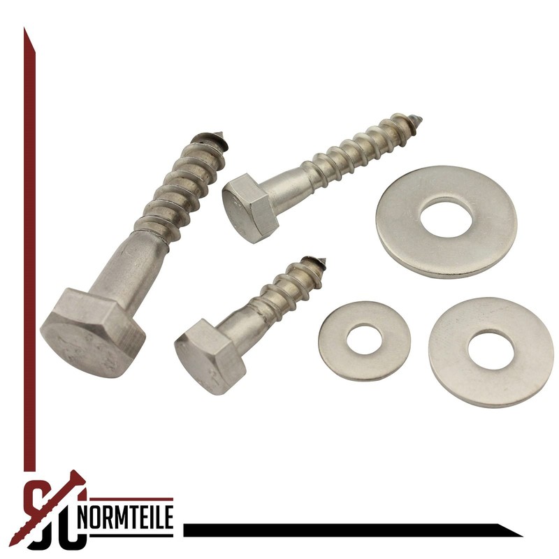 SC-Normteile® Hexagon Wood Screws with Washers – 6 x 55