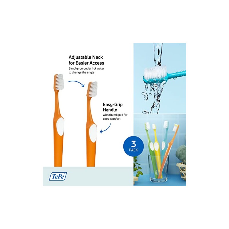 Cepillo de dientes TePe Supreme, Suave, 3 ud., eliminación de