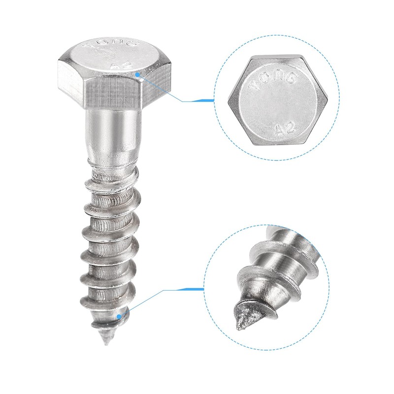 sourcing map Hex Lag Screws, M8 x 30mm 304 Stainless
