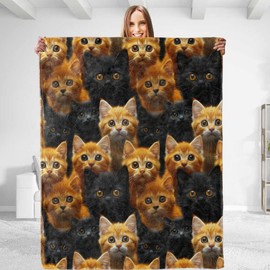 Lovely Cat Theme Throw Blanket - Soft Plush, Lightweight, Warm, Fuzzy Anti-Pilling Flannel Blanket for Bedroom, Couch, Travel, Sofa - Comfy 50in×60in