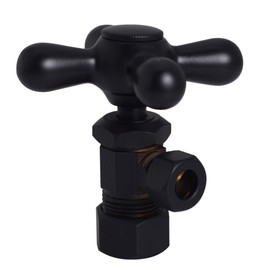 Westbrass D105X-62 Cross Handle Angle Stop Shut Off Valve, 1/2" Copper Pipe Inlet with 3/8" Compression Outlet, Matte Black
