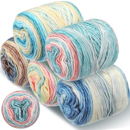 Timgle 5 Rolls Multicolor Yarn for Crocheting and Knitting 17.5 oz Gradient Yarn Soft Crochet Yarn Craft Yarns Making for Scarves, Shawls, Blankets, and Garments(Blue)
