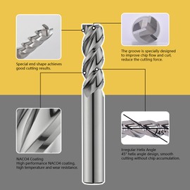 AYCHOLIZ 1/4" Carbide Square Nose End Mills Set 3 Flute Milling Cutter CNC Spiral Router Bits for Aluminum,Copper, Magnesium Alloys（5PCS）