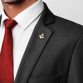 Masonic Square & Compass Tie Tack, Freemason Lapel Pin with White Rhinestone