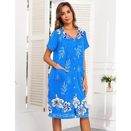House Dresses for Women with Pockets Button Down Nightgowns Snap Front Moo Moos Mumu Dresses Floral Print