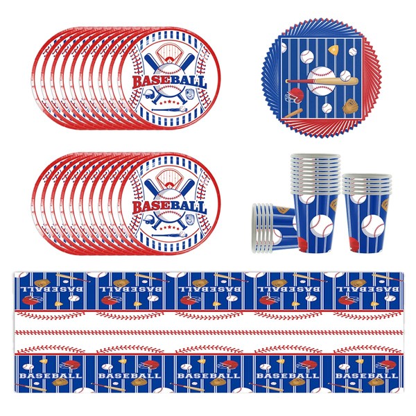 YINcrinx Baseball-themed party tableware, including plates, cups, tablecloths, napkins, suitable