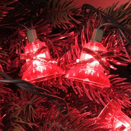 LAMPHOME 30 Lights Christmas Musical Bell String Lights, 25 Classical Holiday Songs, 7 Functions Red Incandescent Bulb Green Wire Light with Red Bells for Indoor Xmas Tree Decorations