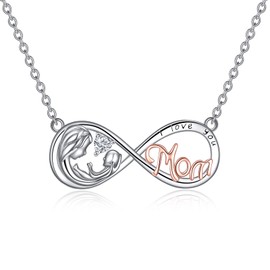 Infinity MOM Necklace for Woemen 925 Sterling Silver I Love You Foerever Pendant Necklace Best Gift for Women