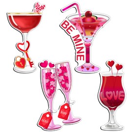 Konohan 4 Pcs Valentine Cocktail Cruise Door Decorations Valentine Magnetic Car Magnets Heart Bow Drink Magnets Cruise Must Haves for Carnival Stateroom Door Refrigerator