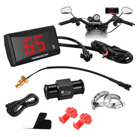 Motorcycle Digital Thermometer and 18 mm/22 mm Adapter, Motorcycle Water Temperature Instruments, Water Temperature Display, Waterproof Temperature Sensor Adapter Made of Metal Probe for Koso (Red 22