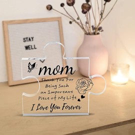 Yimofy Gifts for Mom Engraved Puzzle Acrylic Plaque Mom Gifts from Daughter, Birthday Gifts Mother's Day Ideas for Mom, Unique Puzzle Piece Ornaments 4 x 4 Inches Desk Decorations