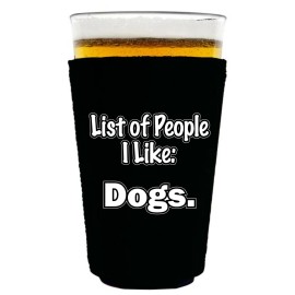 Coolie Junction List of People I Like Dogs Pint Glass Coolie; Neoprene, Collapsible - Black, 2 Pack