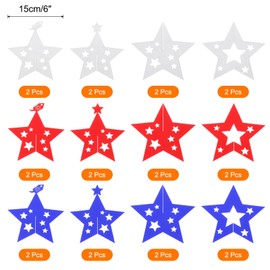 MECCANIXITY 24Pcs Labor Day Decorations Stars Table Centerpieces, 3D Glitter Cardboard Home Dining Decor Star for 4th of July Patriotic Day,Memorial Day,6 Inch (Red,White,Blue)
