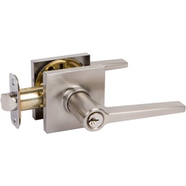 Delaney Hardware Tulina Push Button Entry Lever Square Satin Nickel