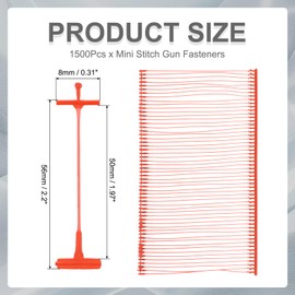 sourcing map 1500Pcs Mini Stitch Gun Fasteners, 50mm/1.97" Micro Fasteners Stitch Gun Refill Quick Clothing Fixer for Clothing Fine Stitch Tag Gun, Red