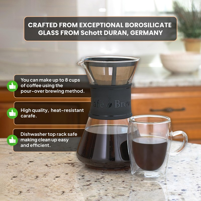 CAFE BREW COLLECTION Pour Over Coffee Maker with Permanent Filter,