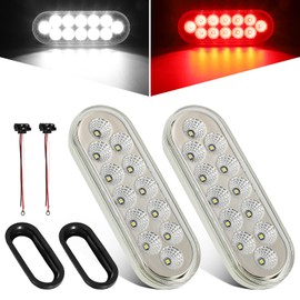 Partsam 2Pcs 6.7 Inch Oval Red Stop Turn Tail Lights and White Backup Lights Kit 12 Diodes w/Rubber Grommets & 3-Prong Wire Pigtails, Dual Color Led Truck Trailer Tail Lights and Reverse Lights