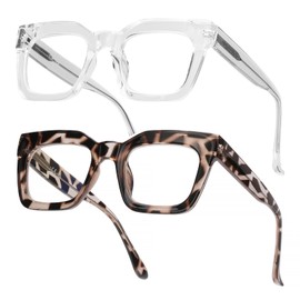 AQWANO Stylish Oversized SquareReading Glasses for Men Women Fashion Designer Readers Blue Light Computer Glases, Clear/Brown Flower 1.75