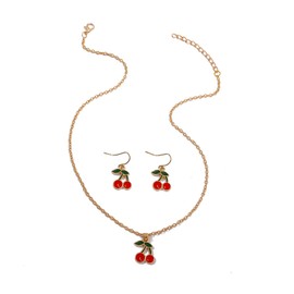 wsycoo Cherry Earrings Necklace Set Cherry Earrings for Women Red Crystal Small Green Leaf Cherry Earrings Necklace Cherry Charm Necklace Cute Fruit Earrings Necklace Cherry Jewelry Accessories