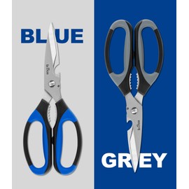 LABEAR-Blue 8" Kitchen Scissors Food Meat Cooking Scissors Heavy Duty All Purpose, Stainless Steel with Soft Grip & Carton Opening Tip Blade