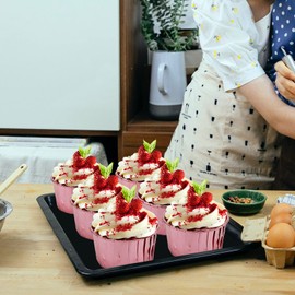 5.5 Oz Foil Muffin Cups Muffin Tins 50 Pack,LNYZQUS Jumbo Cupcake Liners With Lids,Disposable Ramekins Pans Cupcake Cups Wrappers,Cupcake Baking Cups For Wedding Bakery-Rose Gold