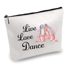CREATCABIN Canvas Make Up Bags Printed Cosmetic Live Love Dance Bag DIY Craft Multi-Function Pouches with Zipper Toiletry Bag for Keys Headset Lipstick Card Pencil Case 10x7inch