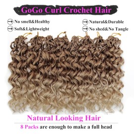 10 Inch Pre Looped Crochet Hair for Black Women - Gogo Curl/Beach Curl/Ocean/Water/Deep Wave Crochet Hair 8 Packs, Synthetic Hair Tangle-Free Natural Look Curly Hair Extensions (27/613)
