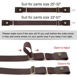 JASGOOD No Buckle No Show Belt for Men Buckle Free Stretch Belt Invisible Belt for Jeans Pants 1.38 Inch Wide, Coffee,Pant Size 30-48 Inch