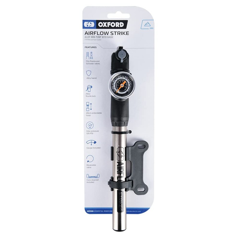 Oxford Airflow Strike Alloy Mini Pump With Gauge