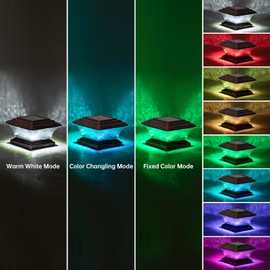 HUYIENO Solar Post Cap Lights Outdoor LED Lighting Deck Fence Cap Light 9 Light Modes Bright White/7 Color Fixed Modes/7 Color Cycling Mode Suitable for 4x4 5x5 Wooden Posts Brushed Copper 2pk