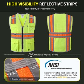 JKSafety Safety Vest for Men Women Hi Vis Relfective Vest with Pockets High Visibility Meet ANSI Standard Yellow Color with Extended Orange Strips (BX330-Yellow 3XL)