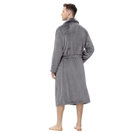 Yurhap Mens Fleece Robe, Soft Plush Robe for Men, Fluffy Bathrobe with Belt & 2 Pockets, Steel Grey, L-XL