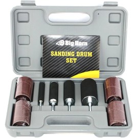 Big Horn Sanding Drum Set For Drill Press With 4 Drum Sizes And Sleeves 80 Grit