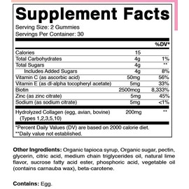 Vitamatic 2 Packs Hydrolyzed Collagen Gummies with Vitamin C, Zinc and Biotin, 200 mg - 60 Gummies (Total 120 Count)