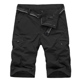 OCHENTA Men's Lightweight Quick Dry Cargo Shorts Casual with Zipper Pockets Expandable Waist Outdoor Hiking Black 38