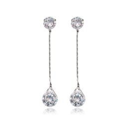 Crystal Linear Drop Earrings - Women's Sterling Silver Round Cubic Zirconia CZ Diamond Rhinestone Long Chain Dangle Earrings for Party Prom Bridal Drop Earring for Wedding Bride Bridesmaids