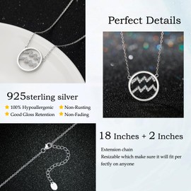 Qings Aquarius Constellation Zodiac Necklace for Women Fashion Round Horoscope Astrology Pendant Necklaces with 5A Cubic Zirconia, Galaxy Jewelry Simple Birthday Best Gifts for Teen Girls