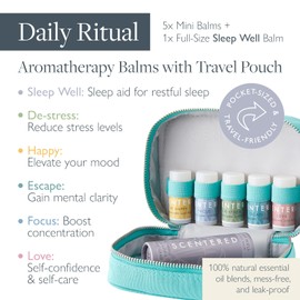 Scentered Aromatherapy Balm Gift Set - Daily Ritual - Sleep Well (5g) + 5 x Mini Balms: De-Stress, Focus, Happy, Escape & Love - Lavender, Rosemary, Ylang Ylang Essential Oils Gifts for Women