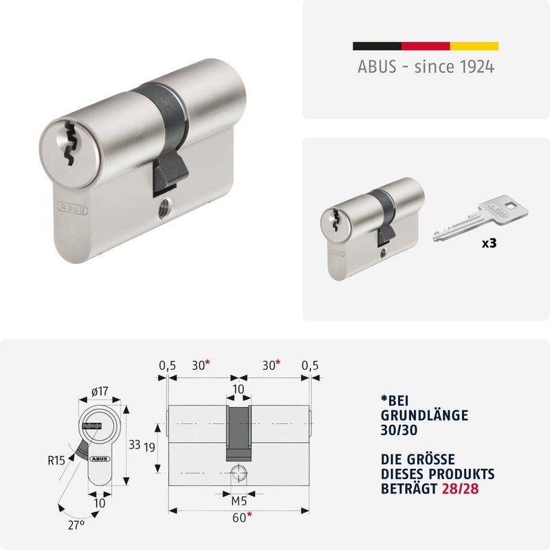 ABUS Profile Cylinder E20NP 28/28 - Door Lock for Security