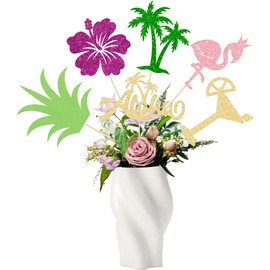Gyufise 12Pcs Summer Tropical Flower Centerpiece Sticks Assembled Glitter Hawaii Aloha Table Centerpiece Sticks for Hawaiian Luau Theme Kids Birthday Party Supplies Multicolor