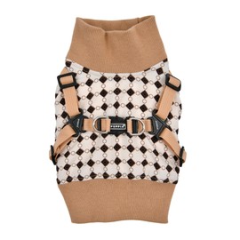 Puppia Jace Jacket Dog Harness Jumper Warm Winter Diamond Pattern for Small and Medium Dogs, Beige, Small