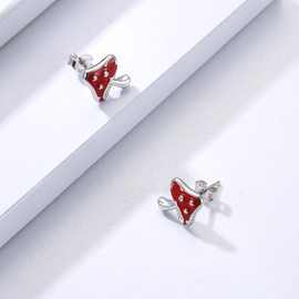 Red Mushroom Stud Earrings 925 Sterling Silver Cute Mushroom Hypoallergenic Ear Studs Jewelry Gifts for Women